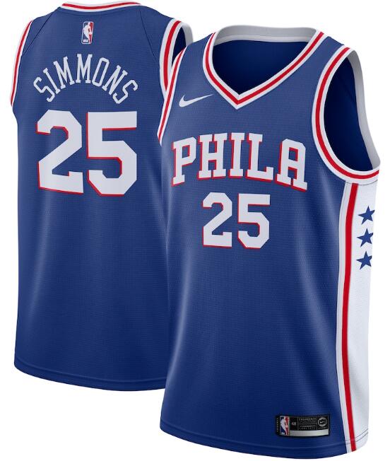 Men's Philadelphia 76ers #25 Ben Simmons Royal Icon Edition Stitched Swingman NBA Jersey