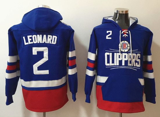 Men's Los Angeles Clippers #2 Kawhi Leonard Black Lace-Up Pullover Hoodie - Click Image to Close