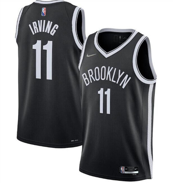 Men's Brooklyn Nets #11 Kyrie Irving 75th Anniversary Black Stitched Basketball Jersey - Click Image to Close