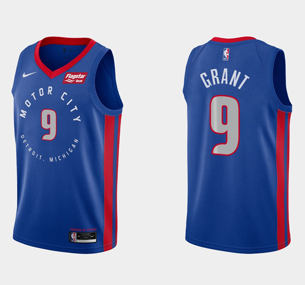 Men's Detroit Pistons #9 Jerami Grant Blue 2020-21 Stitched NBA Jersey - Click Image to Close