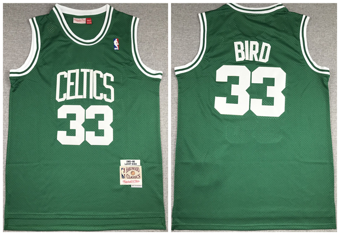 Men's Boston Celtics Green #33 Larry Bird 1985-86 Throwback Stitched NBA Jersey - Click Image to Close