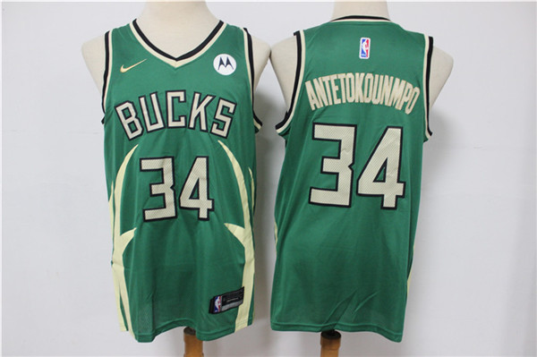 Men's Milwaukee Bucks #34 Giannis Antetokounmpo Green Stitched Jersey