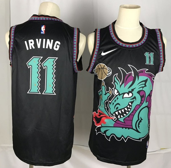 Men's Brooklyn Nets #11 Kyrie Irving Black Dragon Swingman Stitched NBA Jersey - Click Image to Close