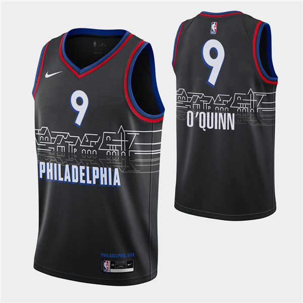 Men's Philadelphia 76ers #9 Kyle O'Quinn Black City Swingman 2020-21 Stitched NBA Jersey - Click Image to Close