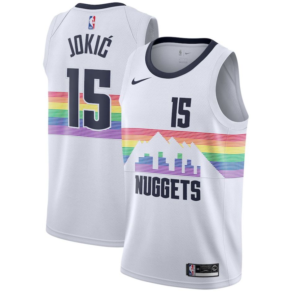 Men's Denver Nuggets White #15 Nikola Jokic Icon Edition Stitched NBA Jersey - Click Image to Close