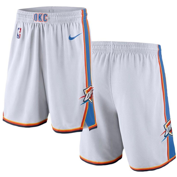 Men's Oklahoma City Thunder White NBA Shorts (Run Smaller) - Click Image to Close