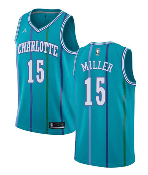 Men's Charlotte Hornets #15 Percy Miller Aqua Stitched NBA Jersey - Click Image to Close