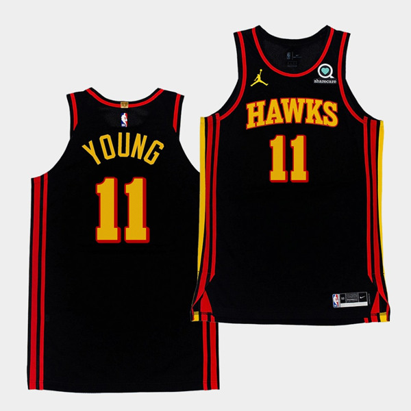 Men's Atlanta Hawks Black #11 Trae Young Stitched NBA Jersey - Click Image to Close