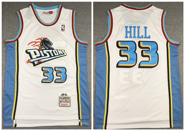 Men's Detroit Pistons #33 Grant Hill 1998-99 White Throwback Stitched NBA Jersey - Click Image to Close