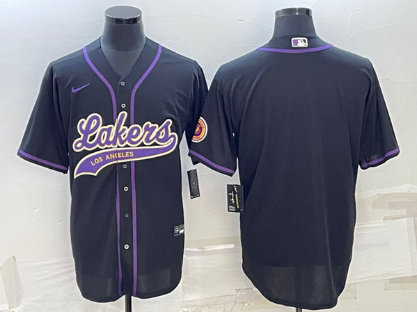 Men's Los Angeles Lakers Blank Black Cool Base Stitched Baseball Jersey - Click Image to Close