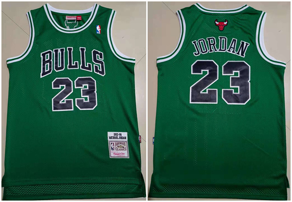 Men's Chicago Bulls #23 Michael Jordan Green Throwback Stitched Basketball Jersey - Click Image to Close