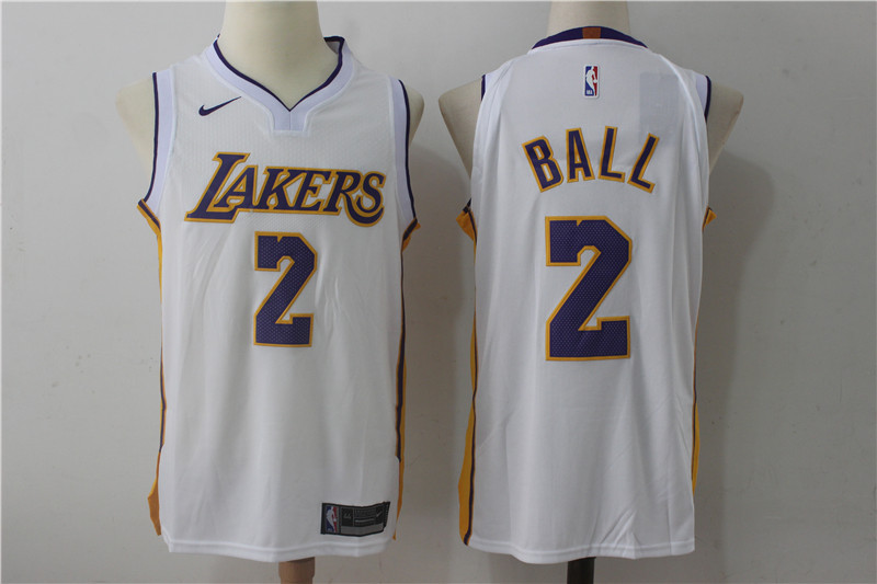 Men's Nike Los Angeles Lakers #2 Lonzo Ball White Stitched NBA Jersey