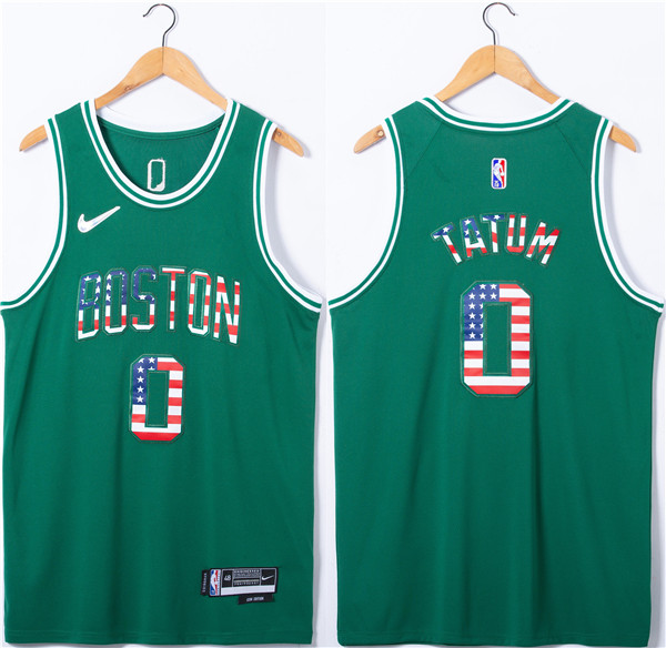 Men's Boston Celtics #0 Jayson Tatum USA Flag Green Stitched Jersey - Click Image to Close