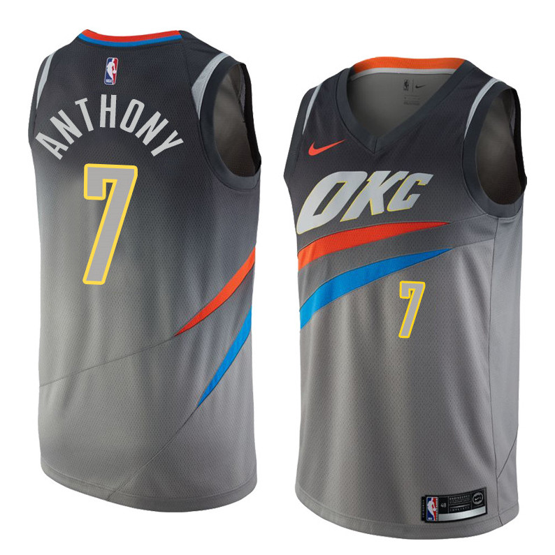 Men's Oklahoma City Thunder #7 Carmelo Anthony Grey Stitched NBA Jersey - Click Image to Close