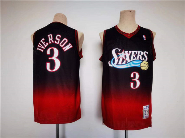 Men's Philadelphia 76ers #3 Allen Iverson Red/Black Throwback basketball Jersey