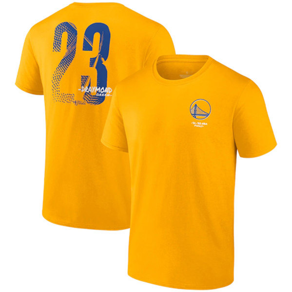 Men's Golden State Warriors #23 Draymond Green 2021-2022 Gold NBA Finals Champions Name & Number T-Shirt - Click Image to Close