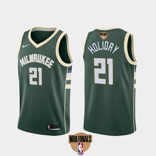 Men's Milwaukee Bucks #21 Jrue Holiday 2021 NBA Finals Green Association Edition Stitched NBA Jersey - Click Image to Close