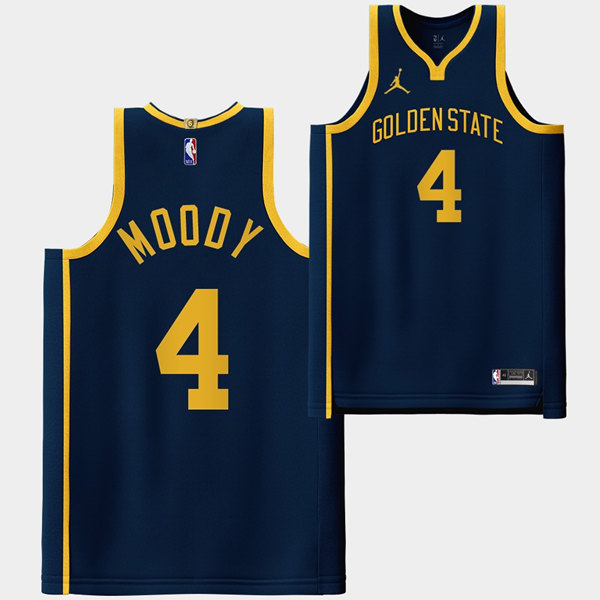 Men's Golden State Warriors #4 Moses Moody Navy Stitched Basketball Jersey - Click Image to Close