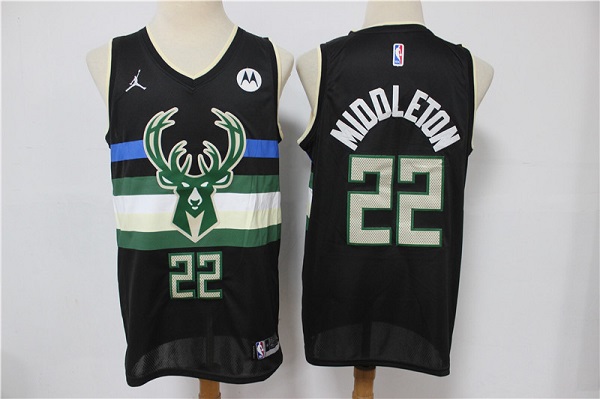 Men's Milwaukee Bucks #22 Khris Middleton Black Stitched Jersey