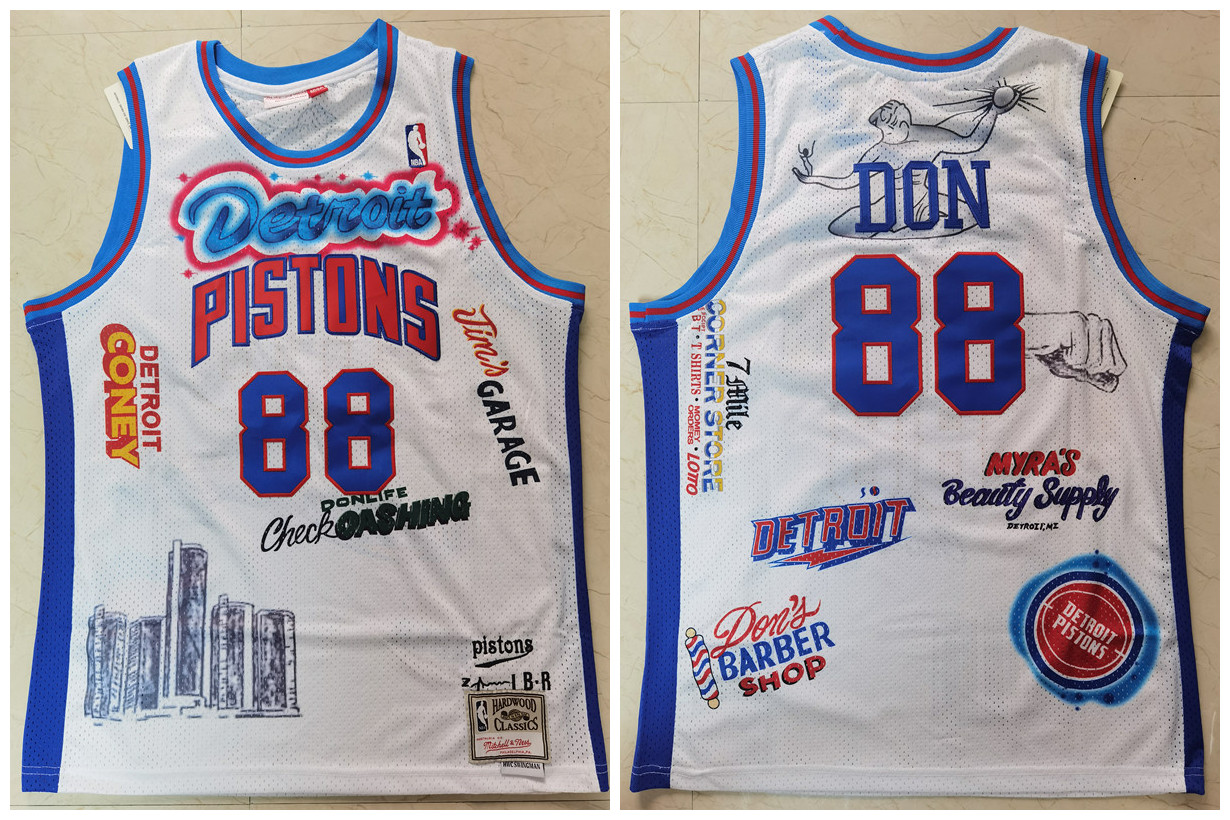 Men's Detroit Pistons #88 Don White Big Sean X Stitched Jersey