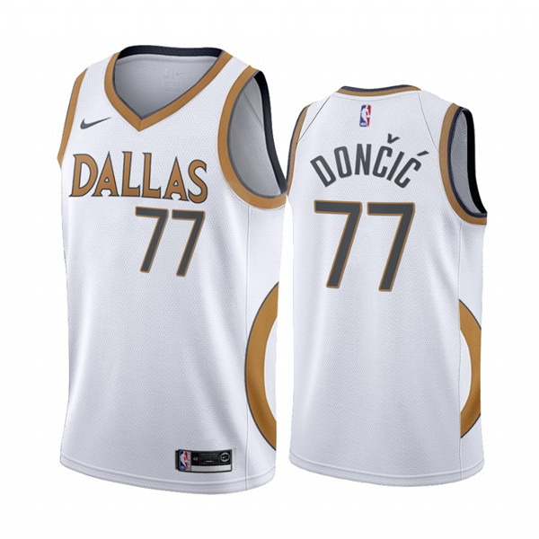 Men's Dallas Mavericks #77 Luka Doncic White City Edition New Uniform 2020-21 Stitched NBA Jersey - Click Image to Close