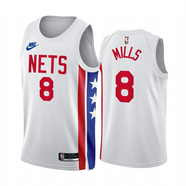 Men's Brooklyn Nets #8 Patty Mills 2022/23 White Classic Edition Stitched Basketball Jersey - Click Image to Close