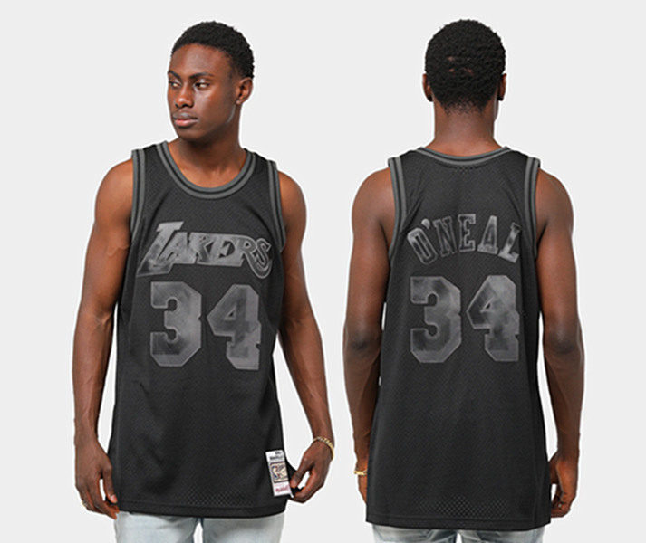 Men's Los Angeles Lakers #34 Shaquille O'Neal Black Stitched NBA Jersey - Click Image to Close