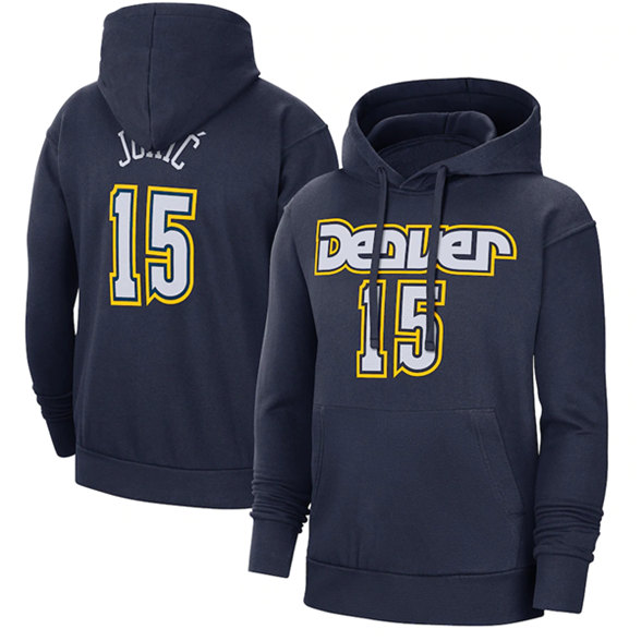 Men's Denver Nuggets #15 Nikola Jokic Navy Pullover Hoodie - Click Image to Close