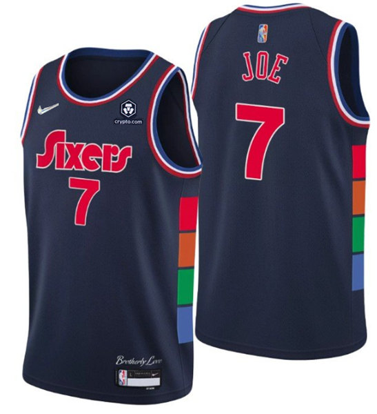 Men's Philadelphia 76ers #7 Isaiah Joe 2021/22 City Edition Navy 75th Anniversary Stitched Swingman Jersey - Click Image to Close