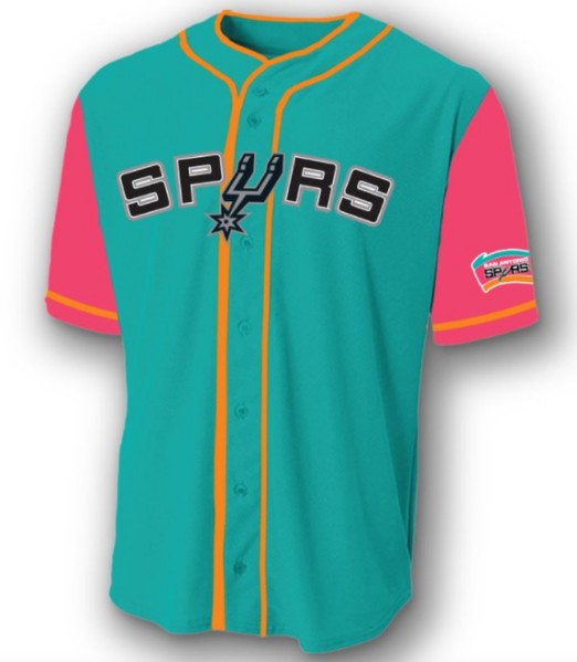 Men's San Antonio Spurs Teal Pink Cool Base Stitched Baseball Jersey - Click Image to Close