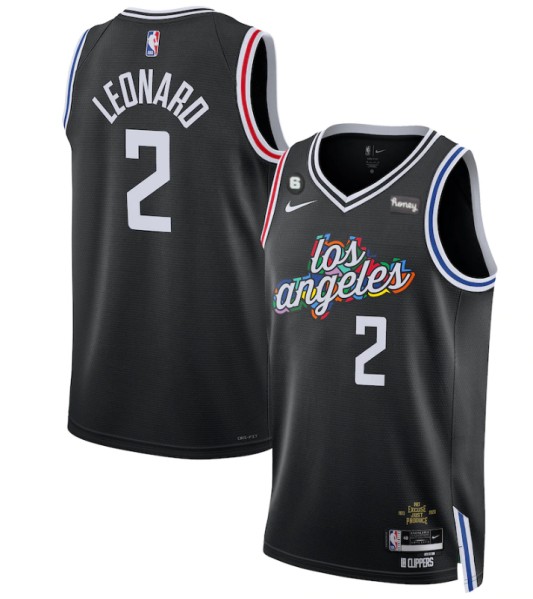 Men's Los Angeles Clippers #2 Kawhi Leonard Black 2022/23 City Edition With NO.6 Patch Stitched Jersey