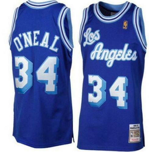 Men's Los Angeles Lakers #34 Shaquille O'Neal Blue Mitchell & Ness Stitched NBA Jersey