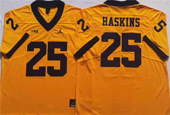 Michigan Wolverines #25 HASKINS Yellow Stitched Jersey