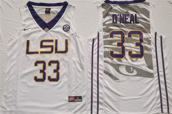 LSU Tigers #33 Shaquille O'Neal White Stitched Jersey