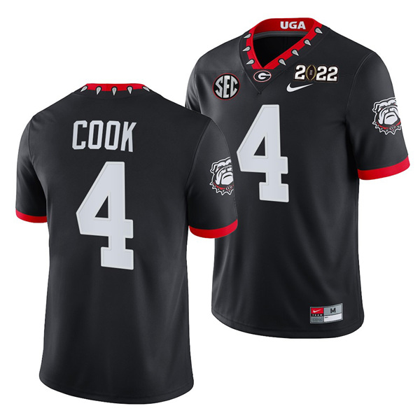 Georgia Bulldogs #4 James Cook 2022 Patch Black College Football Stitched Jersey