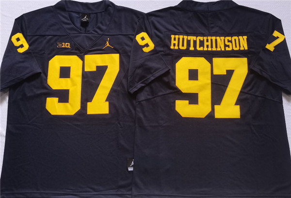 Michigan Wolverines #97 HUTCHINSON Blue Stitched Jersey - Click Image to Close