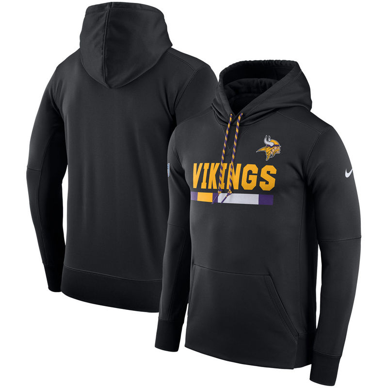 Men's Minnesota Vikings Nike Black Sideline Team Name Performance Pullover Hoodie - Click Image to Close