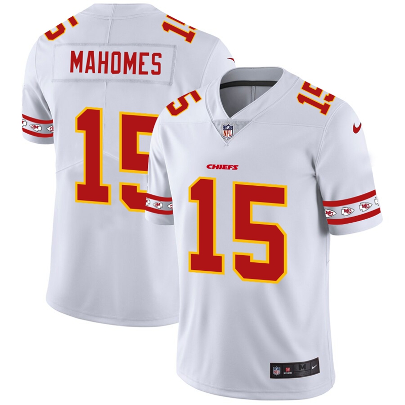 Men's Kansas City Chiefs #15 Patrick Mahomes White 2019 Team Logo Cool Edition Stitched NFL Jersey - Click Image to Close