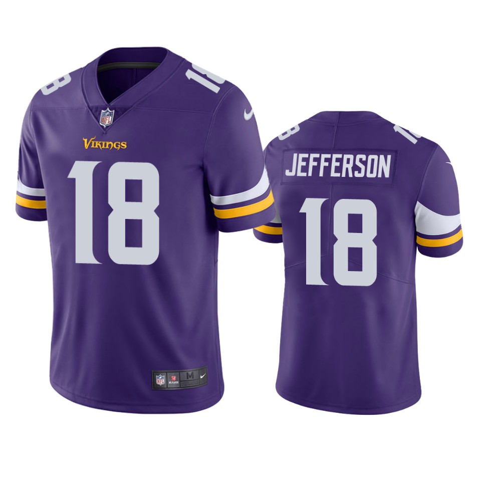 Men's Minnesota Vikings #18 Justin Jefferson 2020 Purple Vapor Untouchable Limited Stitched NFL Jersey - Click Image to Close