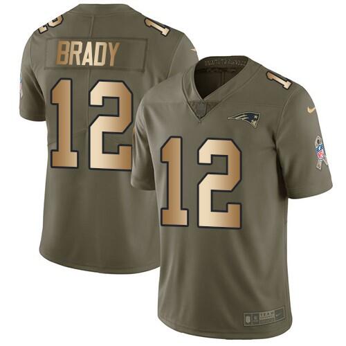 Men's New England Patriots #12 Tom Brady 2017 Olive Salute To Service Limited Stitched NFL Jersey - Click Image to Close