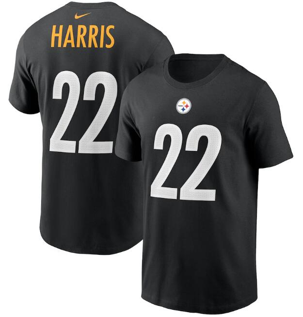 Men's Pittsburgh Steelers #22 Najee Harris 2021 Black NFL Draft First Round Pick Player Name & Number NFL T-Shirt - Click Image to Close