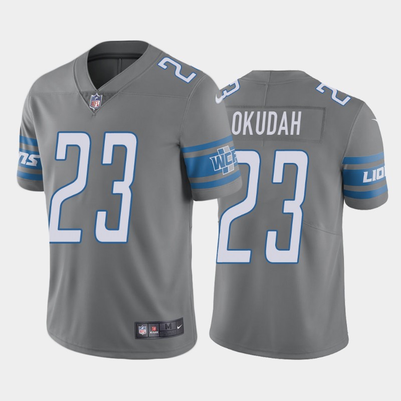 Men's Detroit Lions #23 Jeff Okudah Grey Vapor Untouchable Limited Stitched NFL Jersey - Click Image to Close