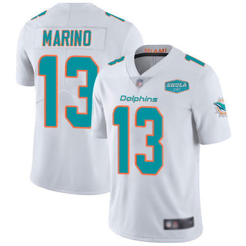 Men's Miami Dolphins #13 Dan Marino White With 347 Shula Patch 2020 Vapor Untouchable Limited Stitched NFL Jersey - Click Image to Close