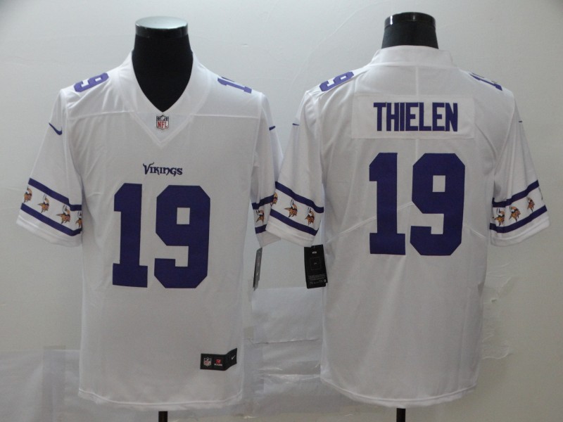 Men's Minnesota Vikings #19 Adam Thielen White 2019 Team Logo Limited Stitched NFL Jersey - Click Image to Close