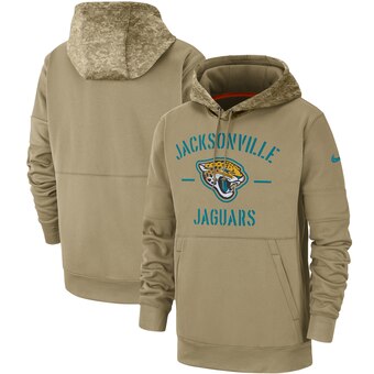 Men's Jacksonville Jaguars Tan 2019 Salute To Service Sideline Therma Pullover Hoodie