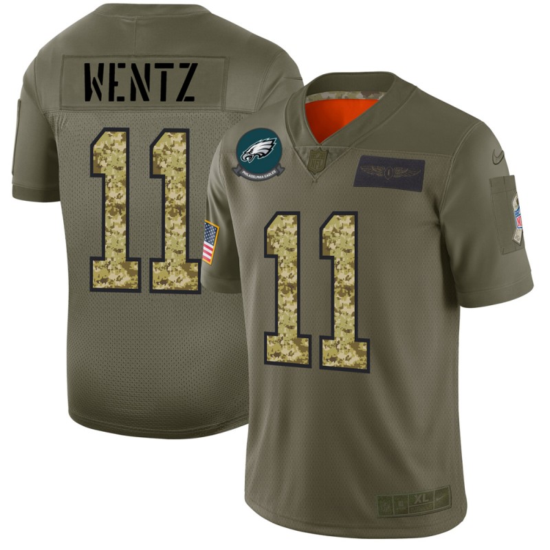 Men's Philadelphia Eagles #11 Carson Wentz 2019 Olive/Camo Salute To Service Limited Stitched NFL Jersey - Click Image to Close