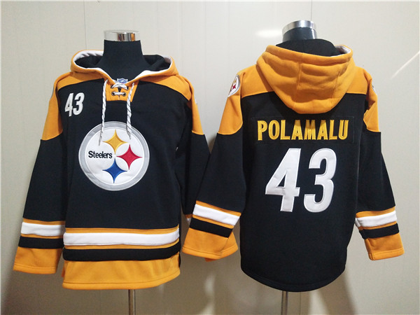 Men's Pittsburgh Steelers #43 Troy Polamalu Black Ageless Must-Have Lace-Up Pullover Hoodie - Click Image to Close