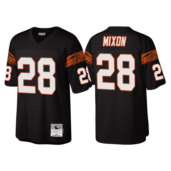 Men's Cincinnati Bengals #28 Joe Mixon Black Throwback Legacy Stitched Jersey - Click Image to Close