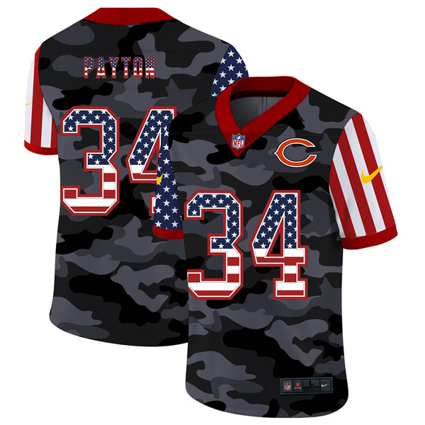 Men's Chicago Bears #34 Walter Payton 2020 Camo USA Flag Limited Stitched NFL Jersey - Click Image to Close