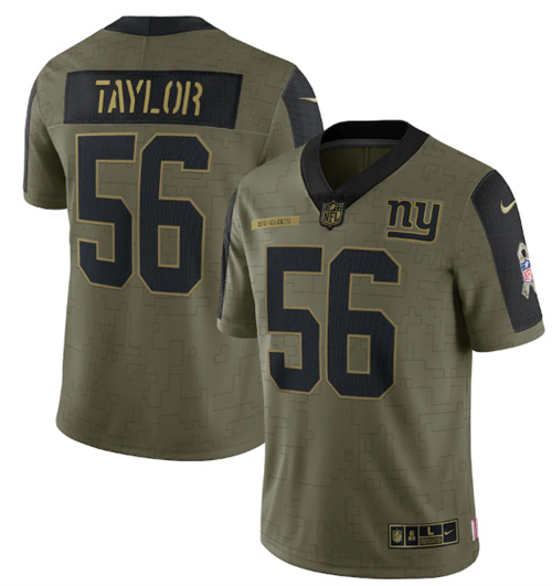 Men's New York Giants #56 Lawrence Taylor 2021 Olive Salute To Service Limited Stitched Jersey